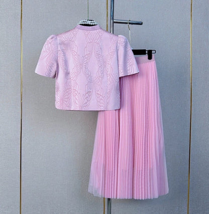 Fengyi Xiaoxiangfeng suit 2023 summer new pink high-end fashion age-reducing top and skirt two-piece set