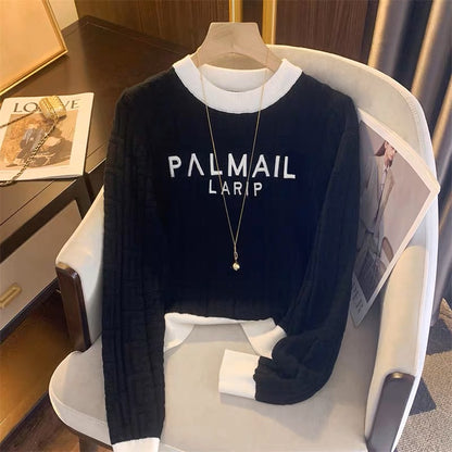 French style small fragrant jacquard letter knitted sweater for women autumn 2023 new fashion casual foreign style inner short top V1123)