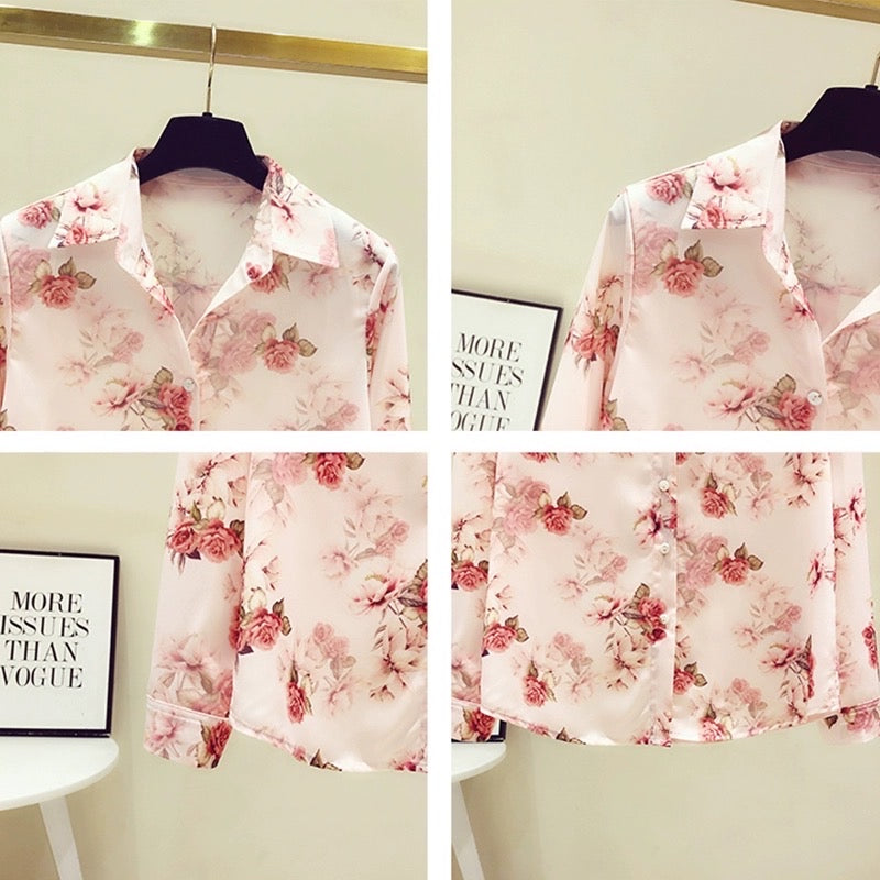 Western-style age-reducing floral silk shirt women's high-end niche design chiffon long-sleeved top early autumn 2023 new style