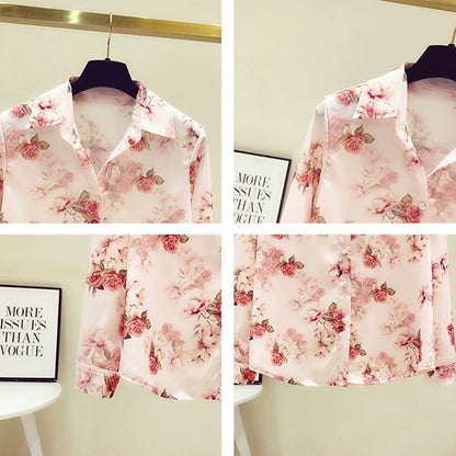 Western-style age-reducing floral silk shirt women's high-end niche design chiffon long-sleeved top early autumn 2023 new style