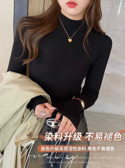 Women's knitted sweater spring and autumn half-high collar bottoming sweater Chanel style inner wear autumn and winter woolen sweater 2024 new tops