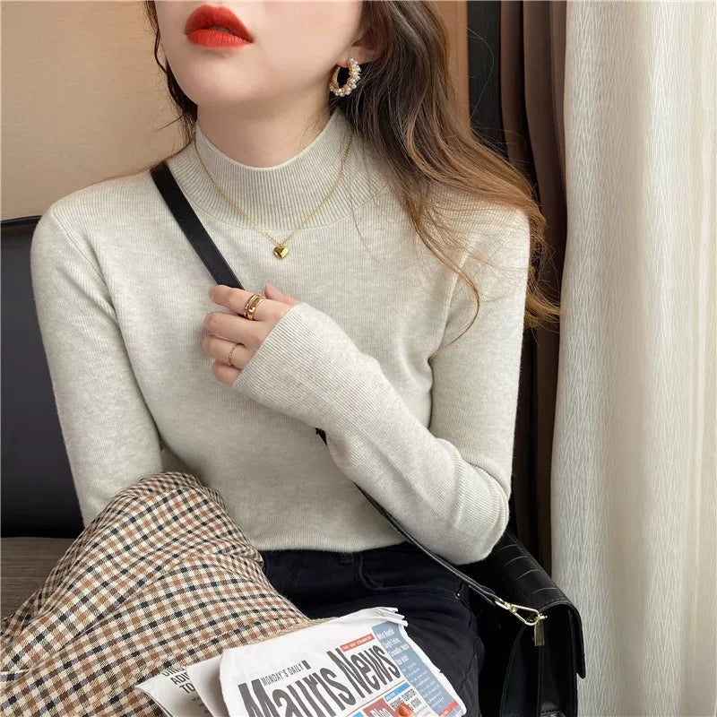 Women's knitted sweater spring and autumn half-high collar bottoming sweater Chanel style inner wear autumn and winter woolen sweater 2024 new tops