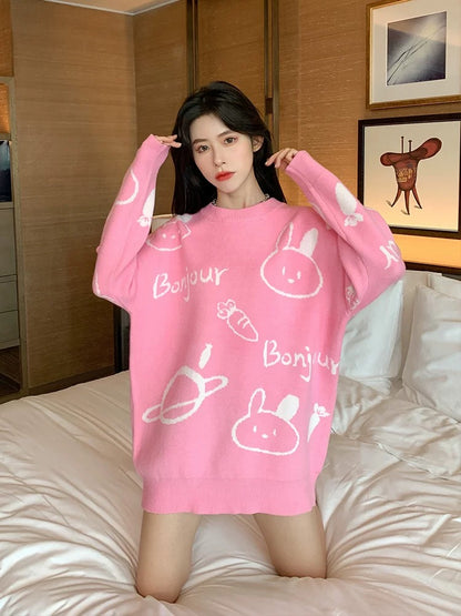 Pink sweet and cute sweaters 2023 early autumn new tops and sweaters for women loose Korean style autumn and winter wear jackets