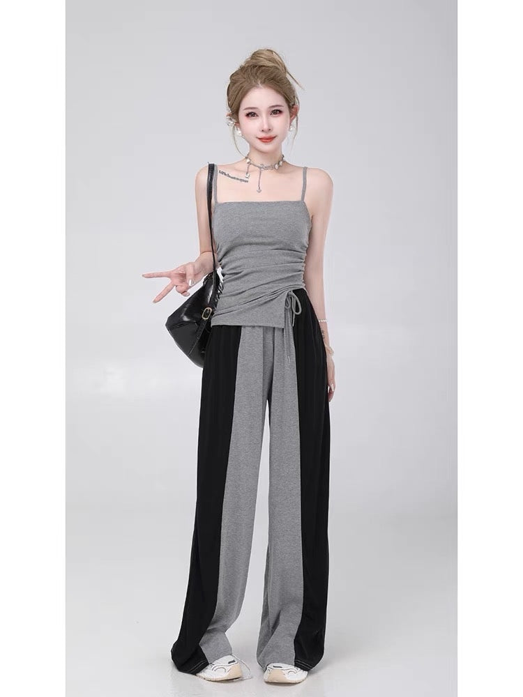 Small P clothes station hot girl casual wind suit pants female pure desire suspenders drape loose wide leg straight trousers two-piece set