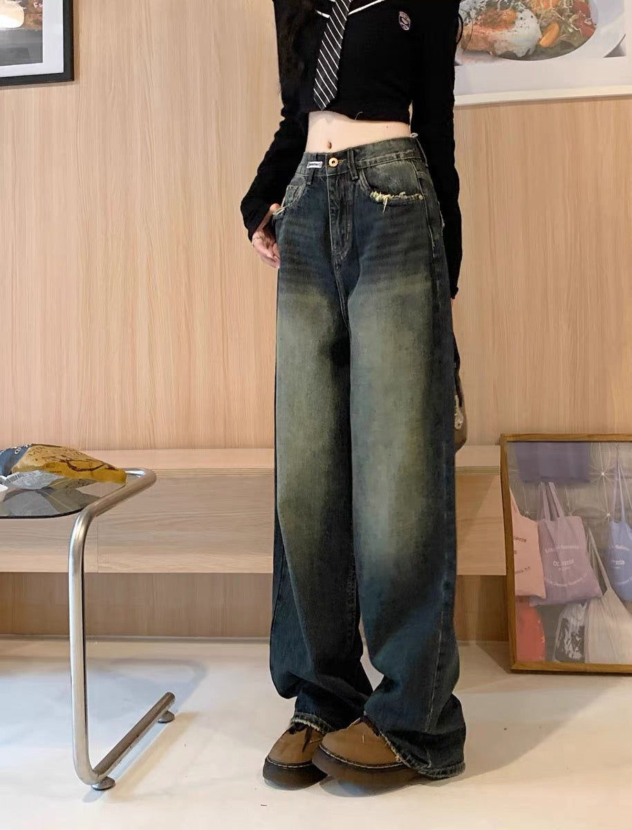 Women's Denim Pants Dark Wash Cargo Pants Straight Fit Casual Trousers Women  Jeans - The Little Connection