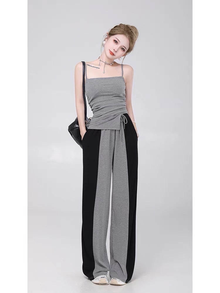 Small P clothes station hot girl casual wind suit pants female pure desire suspenders drape loose wide leg straight trousers two-piece set