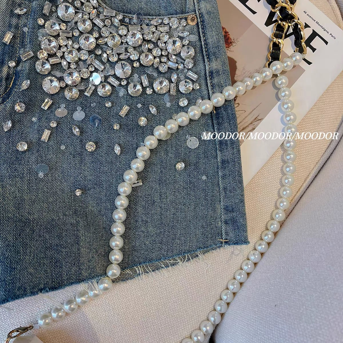 Hot diamond embroidered ripped straight jeans for women loose wide legs  2023 autumn new high waist drape floor mopping pants (P131)