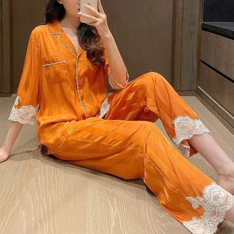 Japanese ins ice silk sexy luxury pajamas for women 2023 spring and au –  Lee Nhi Boutique
