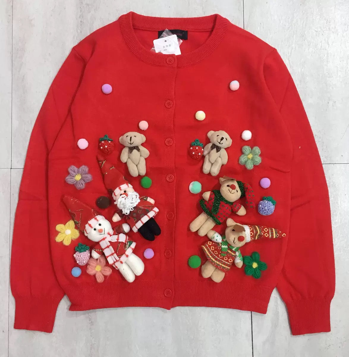 zodiac year 3D three-dimensional Santa Claus elk snowman doll forest sweater female super fairy retro red day cardigan