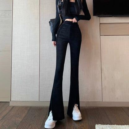 High waist thin slit casual pants women's trendy ins spring and autumn design sense niche drape floor mopping pants flared trousers