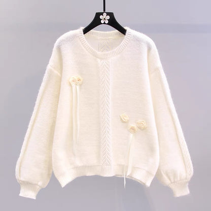 Gentle style three-dimensional flower sweater for women autumn and winter 2023 new Japanese style loose design western style sweater top (S3331)