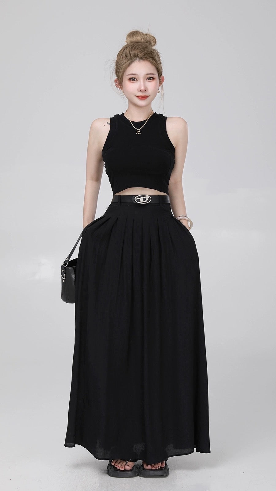 Small P clothing station capable temperament suit skirt female summer long skirt small man wears a complete set of sleeveless vest two-piece suit