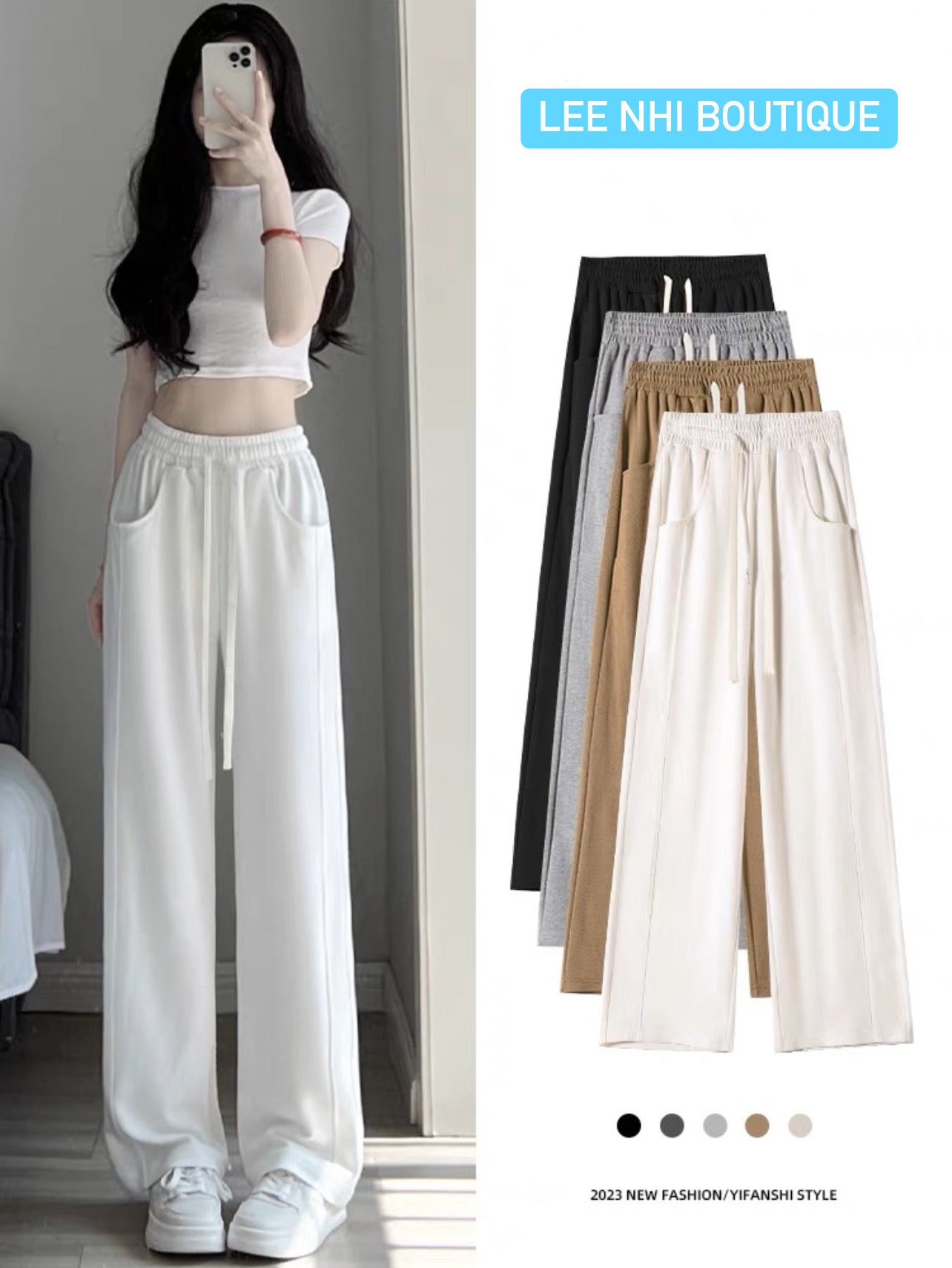 White wide-leg pants women's spring and autumn 2023 new high-waist drape loose straight-leg casual pants banana sweatpants