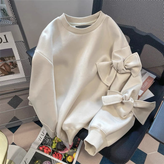 French Chanel style unique design bow sweater men and women autumn and winter loose high-end lazy shoulder tops