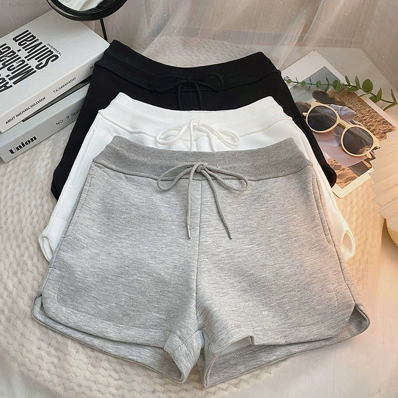 Gray shorts women's summer 2023 new Korean version casual all-match slim elastic high waist wide-leg sports pants