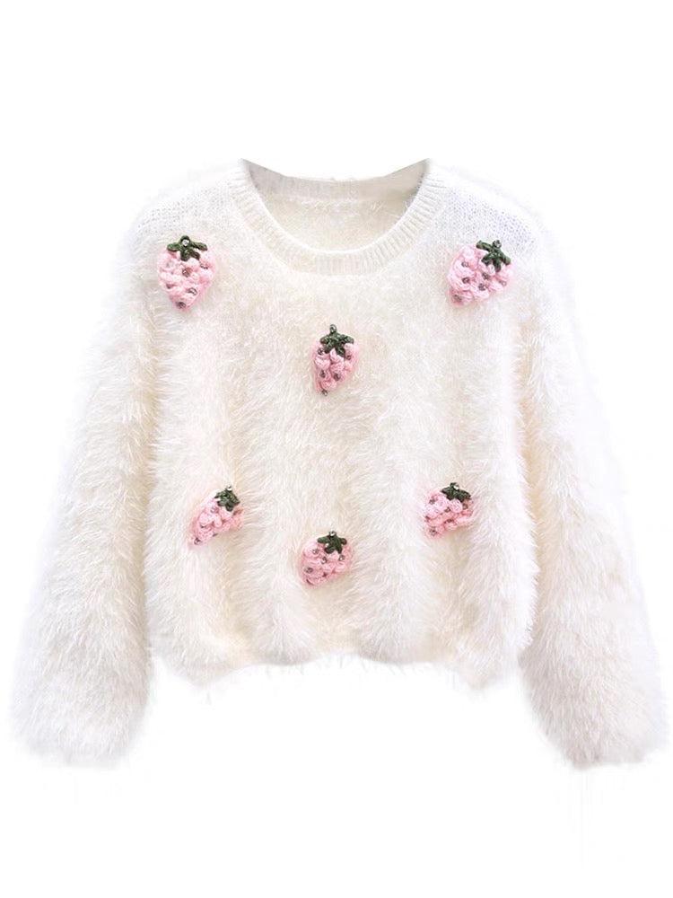 Small fresh beaded mink velvet three-dimensional flower sweater for women autumn and winter 2023 loose high-end gentle knitted top