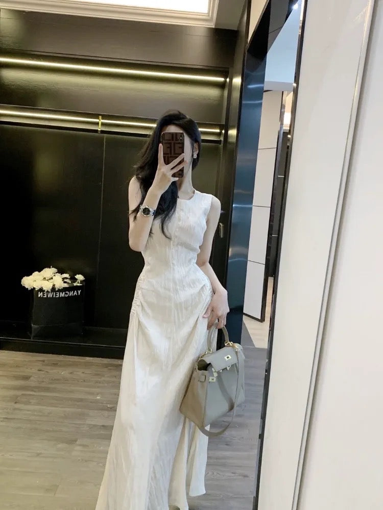 Leathercat sling dress summer new women's 2023 high-level sense of draping and slim temperament long skirt