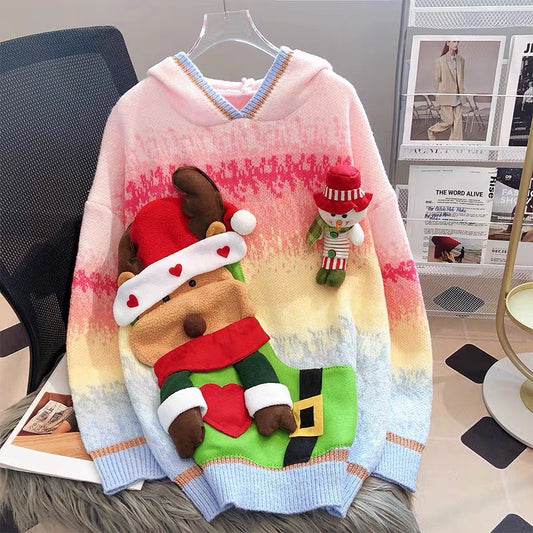 Red Sweater Women's Autumn and Winter Thickened Hooded Long Style 2023 New Year's Eve Festive Year of the Rabbit Fashionable and Advanced