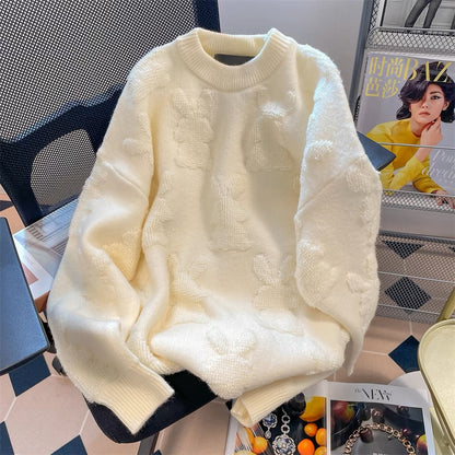 Japanese style cute rabbit jacquard sweater for men and women autumn and winter loose bf lazy style soft glutinous knitted sweater jacket