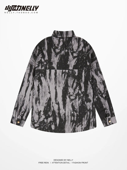 Harajuku style tie-dye shirt men's autumn thin section trend ins ruffian handsome long-sleeved shirt drape loose casual top