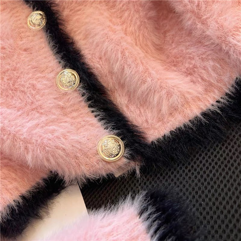 Xiaoxiangfeng soft waxy mohair knitted cardigan women's 2023 autumn sweet age-reducing pink sweater imitation mink velvet jacket