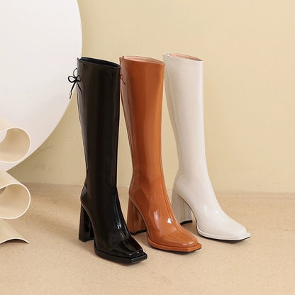 Long boots 2023 new thick-heeled high-heeled shiny knight boots Martin boots women's mid-tube boots but knee-high boots