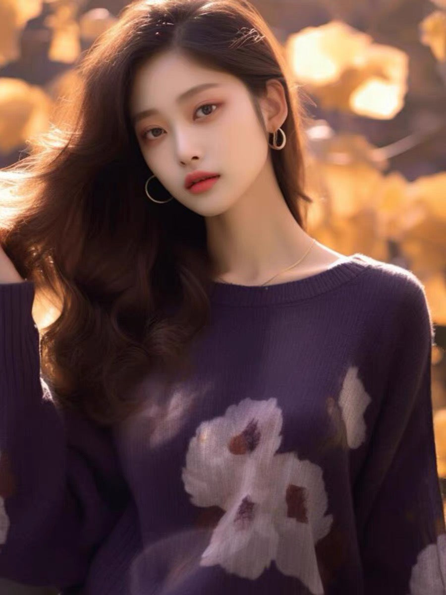 2023 This year’s popular beautiful sweaters are high-end and super good-looking tops pullover purple sweaters for women in autumn