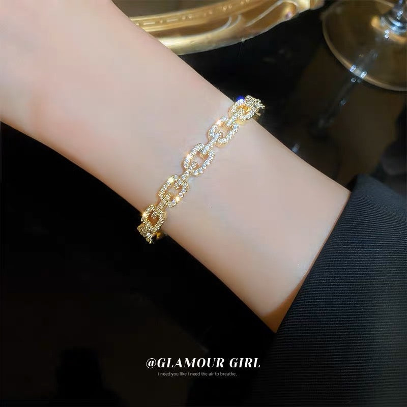 Real gold electroplated zircon chain open bracelet Dongdaemun's new super flash temperament high-end bracelet fashion bracelet