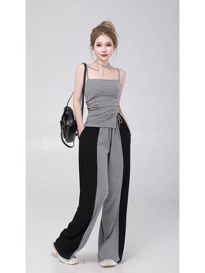 Small P clothes station hot girl casual wind suit pants female pure desire suspenders drape loose wide leg straight trousers two-piece set