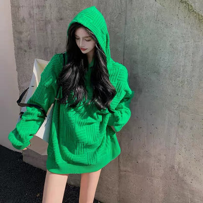 Street Fashion Towel Hooded Sweatshirt Women's Autumn and Winter Design Loose Large Size BF Hong Kong Style Medium Long Thickened Jacket T3445