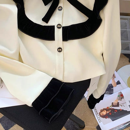 French Retro Doll Collar Contrast Color Short Jacket Women's 2023 Autumn New Fashion Age-Reducing Western Style Long-Sleeved Top V1128