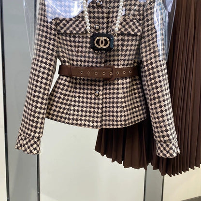 Fengyi houndstooth small fragrance suit high-end autumn dress 2023 new temperament ladies age-reducing skirt two-piece set