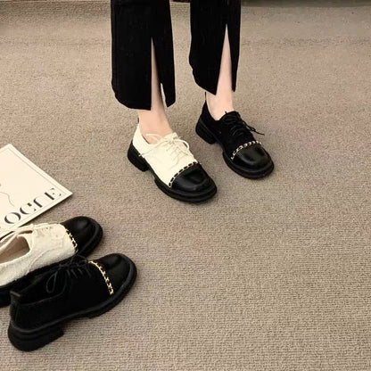 French-style small fragrant style loafers thick-soled thick-heeled lace-up small leather shoes 2022 autumn and winter new women's shoes British single shoes