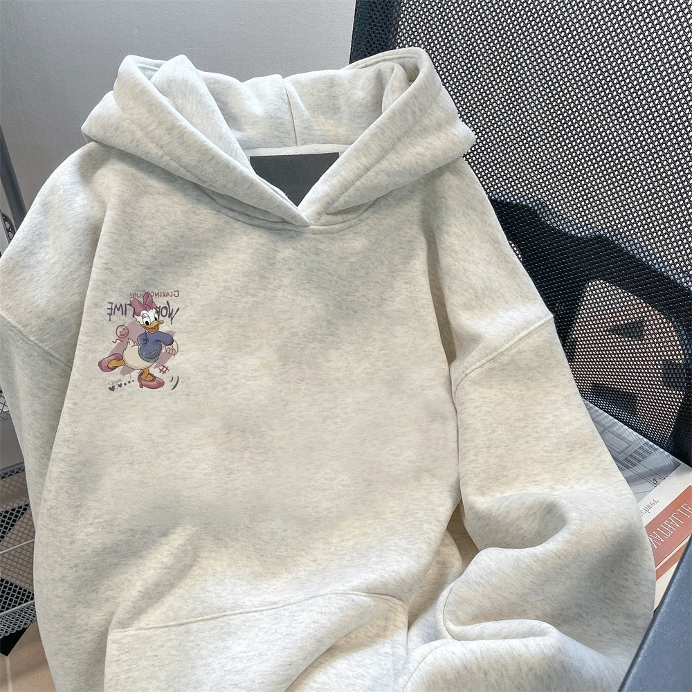 High-end and beautiful, age-reducing and fashionable cartoon hooded sweatshirt for men and women autumn and winter vintage couple plus velvet top