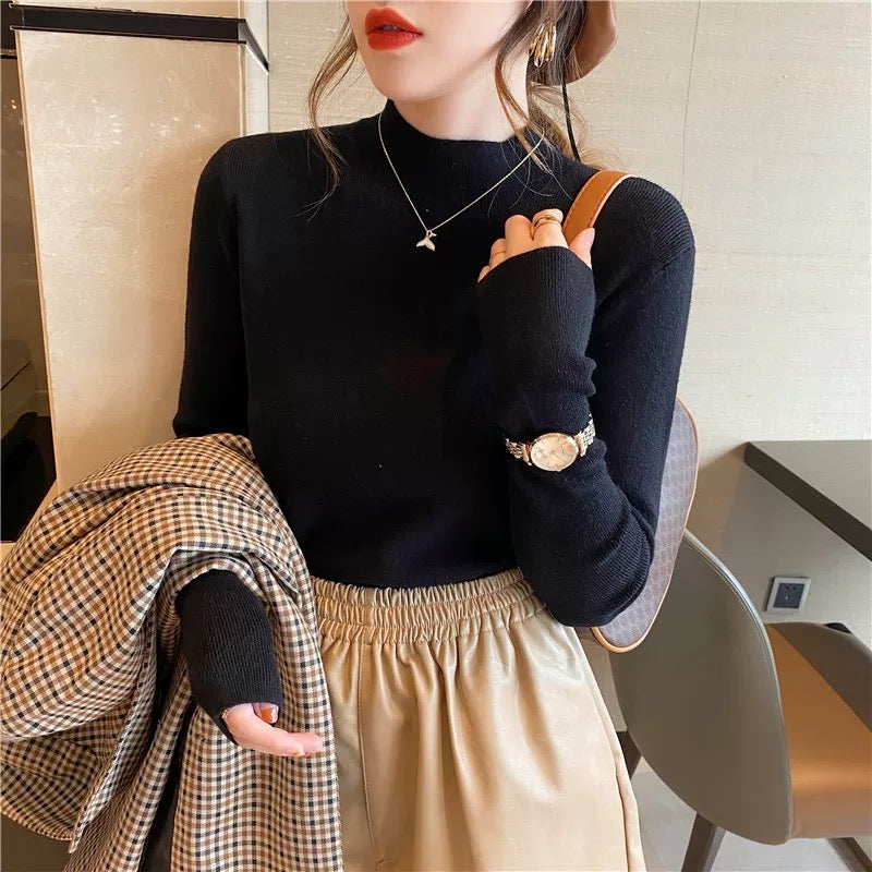 Women's knitted sweater spring and autumn half-high collar bottoming sweater Chanel style inner wear autumn and winter woolen sweater 2024 new tops