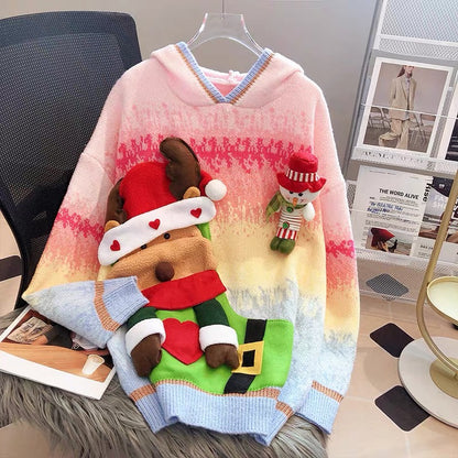 Red Sweater Women's Autumn and Winter Thickened Hooded Long Style 2023 New Year's Eve Festive Year of the Rabbit Fashionable and Advanced