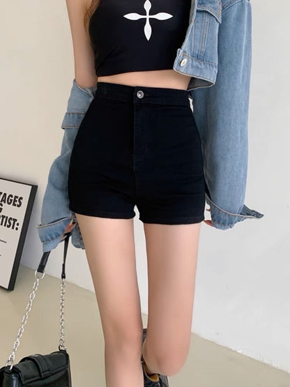 Small black jeans summer hot girl high waist thin A-line hot pants women's outerwear tight super shorts pants