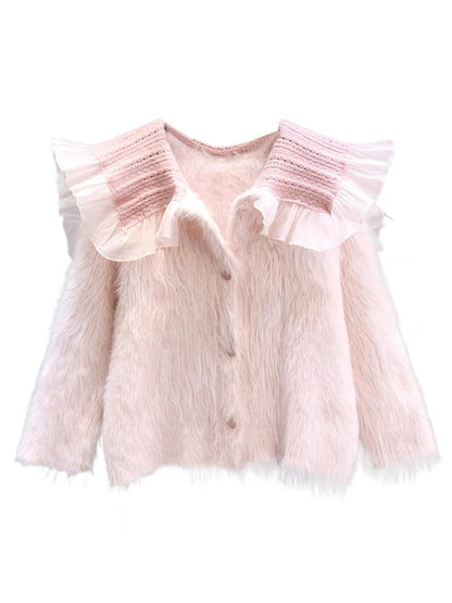 Small fragrant style doll collar mink velvet sweater jacket for women autumn and winter 2023 new high-end soft waxy knitted cardigan