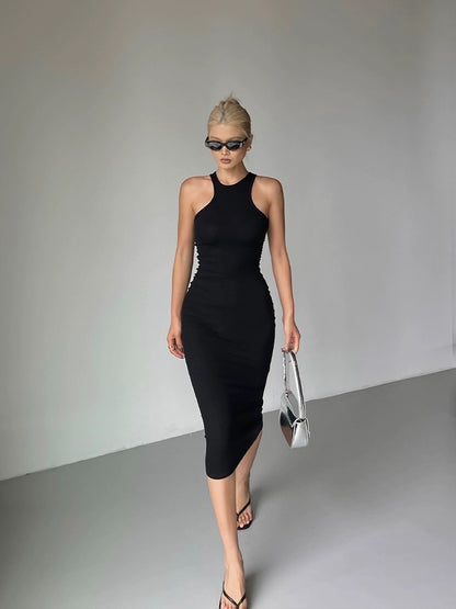 Jing Ye Round neck sleeveless racerback vest dress women's summer new high waist slimming slim mid-length hip skirt