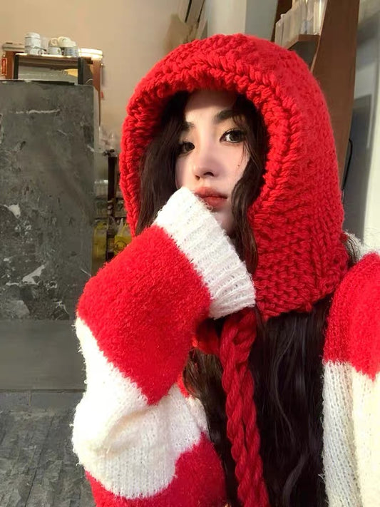 Red striped high-end soft waxy sweater for women is popular this year for age reduction, beautiful and stylish Korean style lazy top