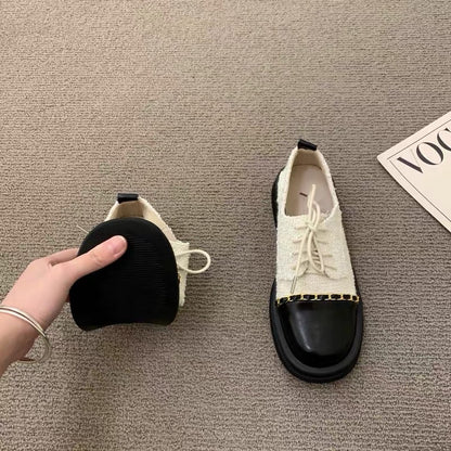 French-style small fragrant style loafers thick-soled thick-heeled lace-up small leather shoes 2022 autumn and winter new women's shoes British single shoes