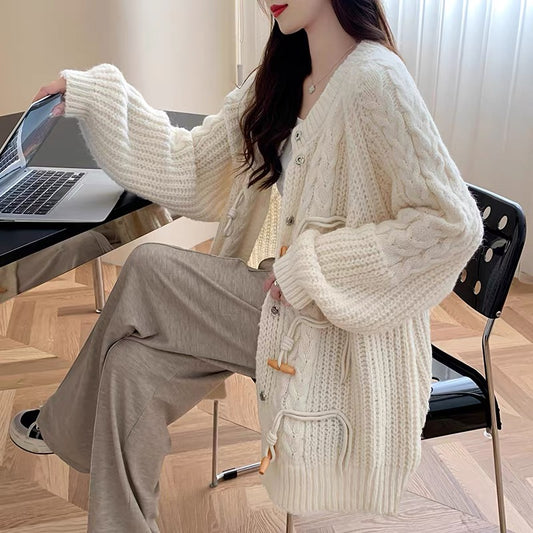 Loose and lazy style fashionable design knitted sweater cardigan for women 2023 new autumn style age-reducing jacket (S0614)