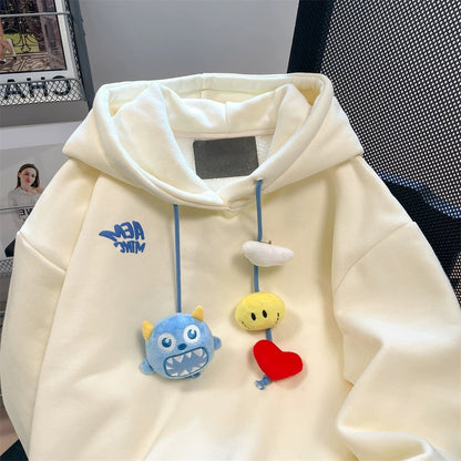 Cute art student cute three-dimensional cartoon doll sweater men and women spring and autumn age-reducing stylish small hooded jacket