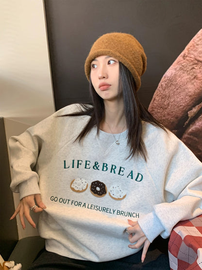 Ayi Sea Salt Donut Round Neck Sweatshirt Women's Spring and Autumn New Loose American Contrast Color Oversize Top