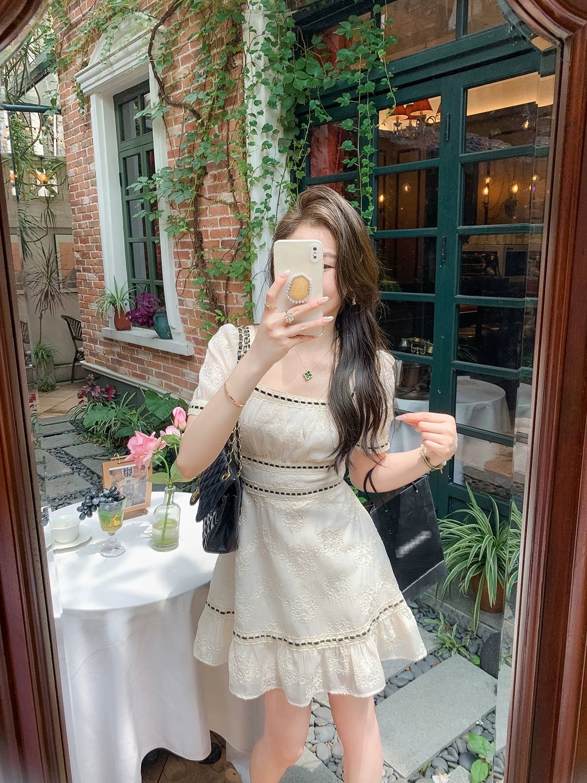 Fish Rabbit Rabbit Gentle Wind Dress Female Summer 2023 New Clavicle High Waist Slim Puff Sleeve Skirt