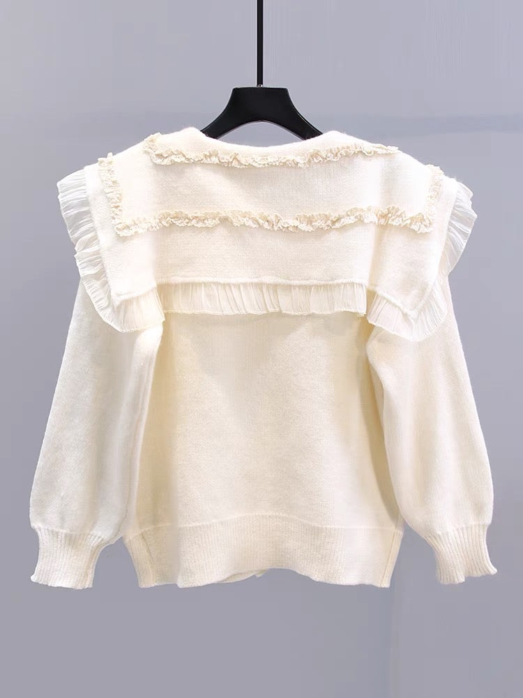 Japanese gentle style doll collar sweater jacket for women autumn and winter 2023 new loose and high-quality age-reducing knitted cardigan