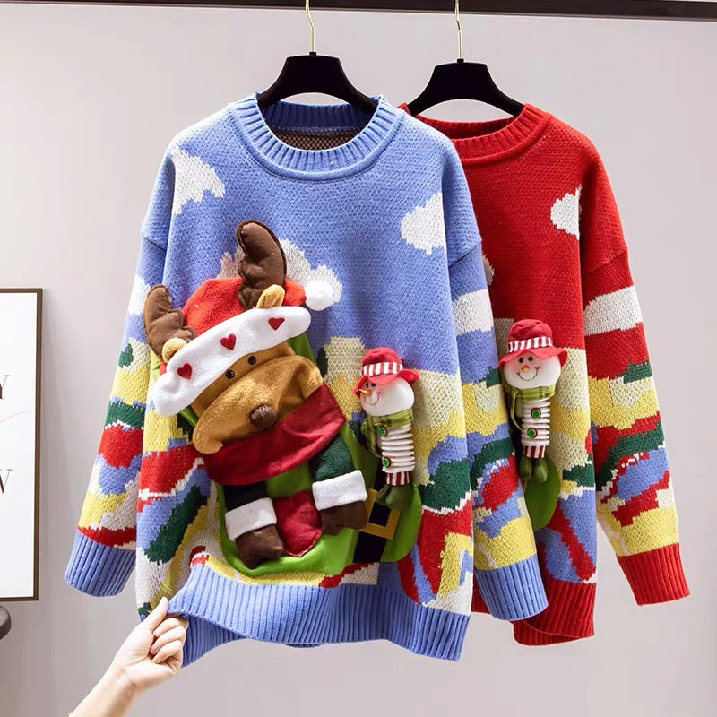 Women's Sweater Women's Autumn and Winter Clothing Thickened Long 2023 New Christmas Zodiac Year of the Rabbit Red Top Clothes Fashion