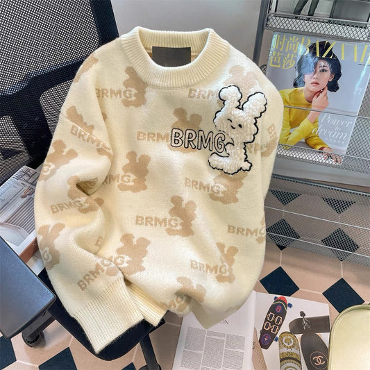 Japanese retro milk fufu lazy style cute rabbit sweater men and women autumn and winter design niche knitted sweater tops