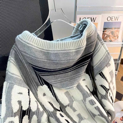 Korean style striped letter hooded sweater for women autumn and winter 2022 new design loose lazy style sweater jacket