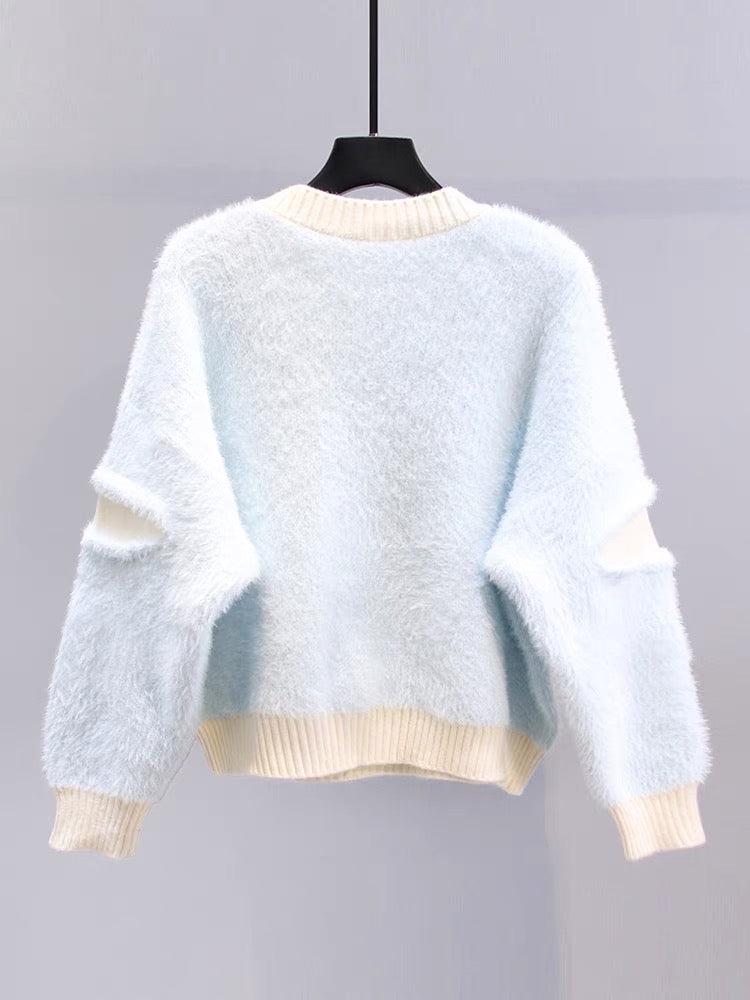 Gentle style cartoon sweater for women autumn and winter 2023 new loose lazy style versatile and western style age-reducing knitted sweater top